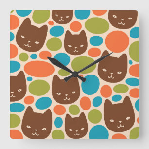 Reloj Cuadrado Patrón de gatos de punto de polka
