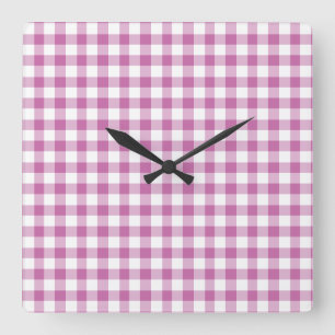 Reloj Cuadrado Patrón De Gingham Blanco Y Rosa Clásico