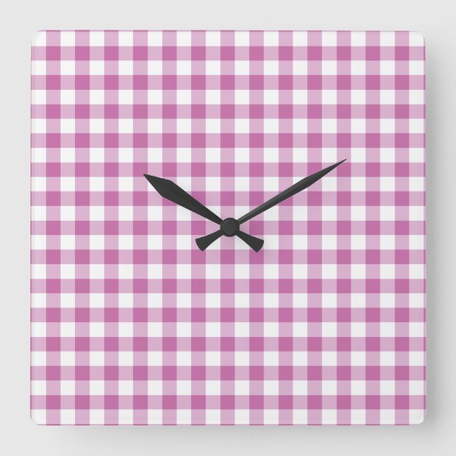 Reloj Cuadrado Patrón De Gingham Blanco Y Rosa Clásico (Anverso)