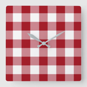 Reloj Cuadrado Patrón de Gingham de Cranberry Rojo y Blanco Verif