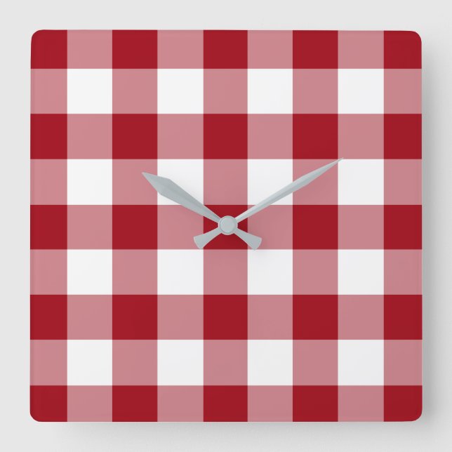 Reloj Cuadrado Patrón de Gingham de Cranberry Rojo y Blanco Verif (Anverso)