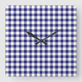 Reloj Cuadrado Patrón De Gingham De Mediana Noche Azul Y Blanco C