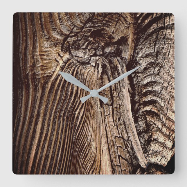 Reloj Cuadrado Patrón de grano de madera (Anverso)