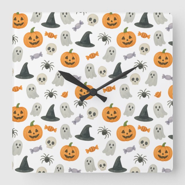 Reloj Cuadrado Patrón de Halloween (Anverso)