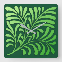 Reloj Cuadrado Patrón de helecho art decó - tonos verdes