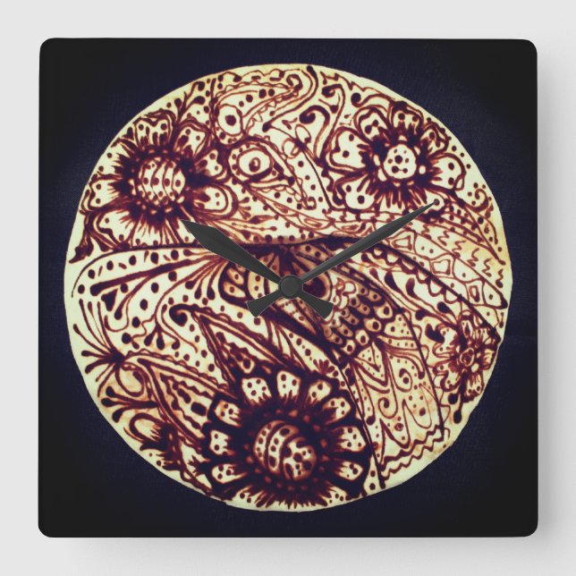 Reloj Cuadrado Patrón de Henna (Anverso)