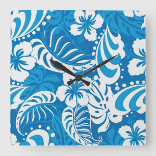 Reloj Cuadrado Patrón de Hibiscus Tropical