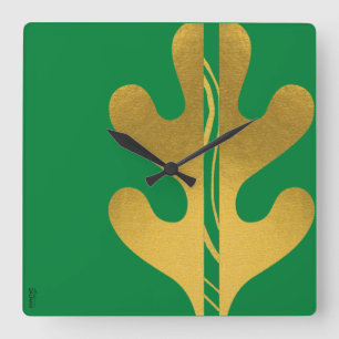 Reloj Cuadrado Patrón de hojas abstractas de color verde oro mode