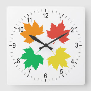 Reloj Cuadrado Patrón de hojas de arce coloridas