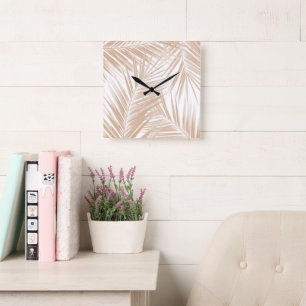 Reloj Cuadrado Patrón de hojas de palmera Sueño 6 #tropical#art