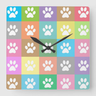 Reloj Cuadrado Patrón de huellas de colores