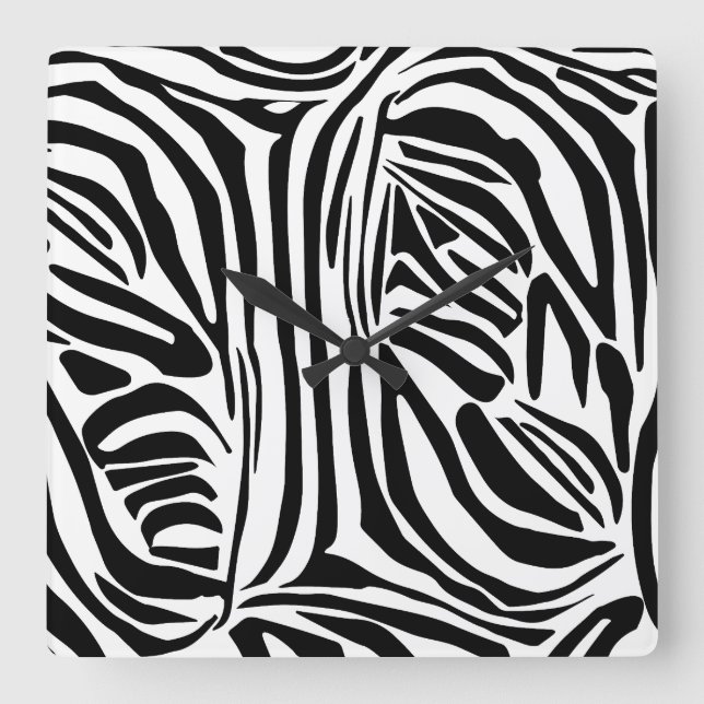 Reloj Cuadrado Patrón de impresión de cebra en blanco y negro atr (Anverso)
