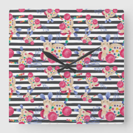 Reloj Cuadrado Patrón de juguete de arrastre de perro de madera