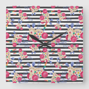 Reloj Cuadrado Patrón de juguete de arrastre de perro de madera