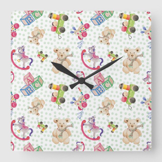 Reloj Cuadrado Patrón de juguetes para niños (Anverso)