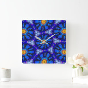 Reloj Cuadrado Patrón de las flores azules abstractas