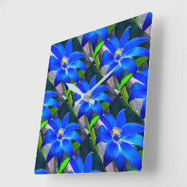 Reloj Cuadrado Patrón de las flores azules profundas