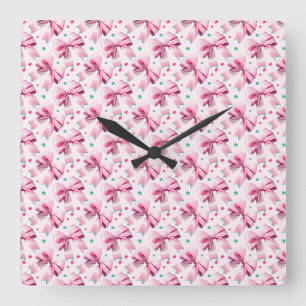 Reloj Cuadrado Patrón de lazo coquette rosa de moda con aspecto f