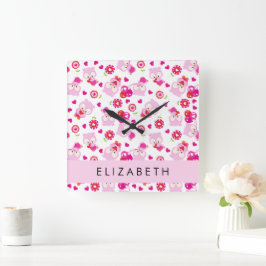 Reloj Cuadrado Patrón De Lechuzas, Lechuzas Cutas, Lechuzas Rosad