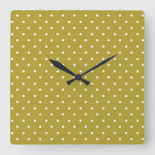 Reloj Cuadrado Patrón de lunares blancos en amarillo mostaza
