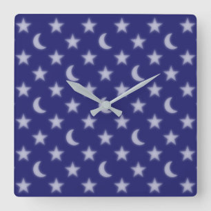 Reloj Cuadrado Patrón de lunas azules y estrellas