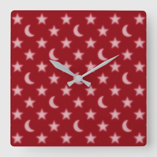 Reloj Cuadrado Patrón de lunas y estrellas
