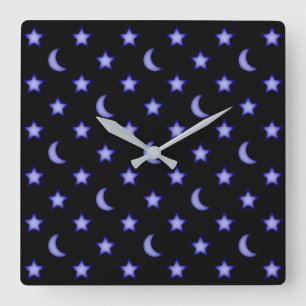 Reloj Cuadrado Patrón de lunas y estrellas