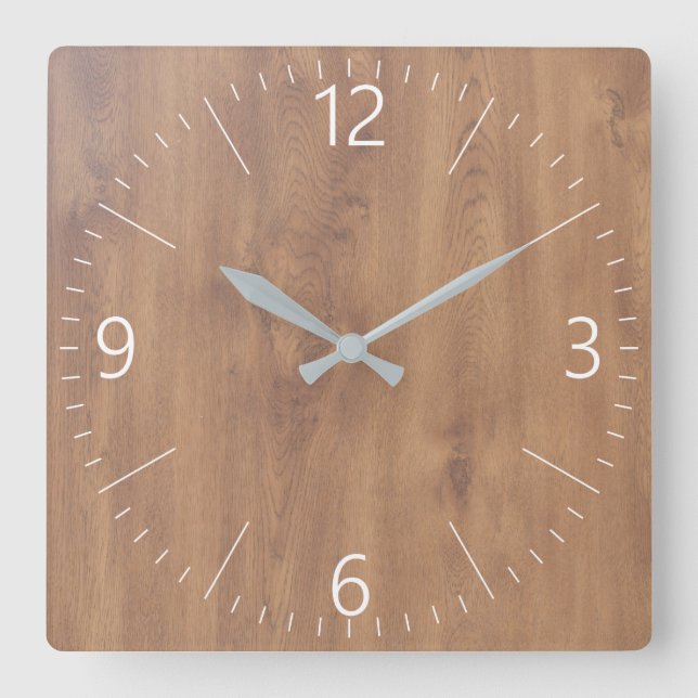 Reloj Cuadrado Patrón de madera oscura (Anverso)