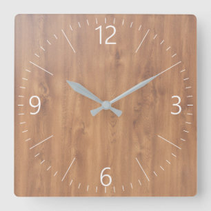 Reloj Cuadrado Patrón de madera oscura