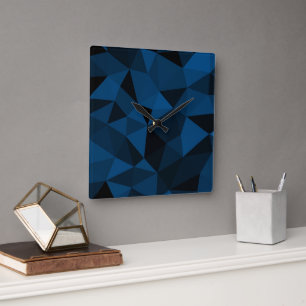 Reloj Cuadrado Patrón de malla geométrica azul oscuro y negro