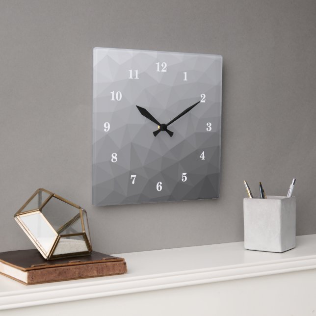 Reloj Cuadrado Patrón de malla geométrica de gradiente gris (Oficina)