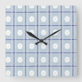 Reloj Cuadrado Patrón de margarita de cuadros azules