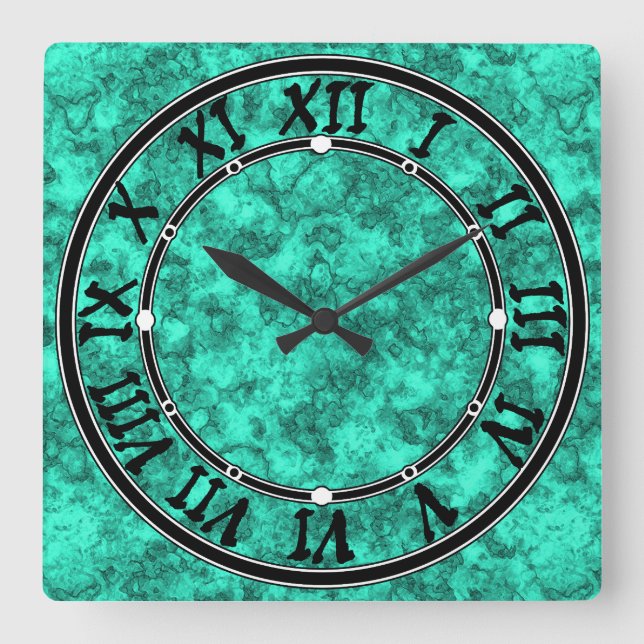 Reloj Cuadrado Patrón de mármol turquesa brillante (Anverso)
