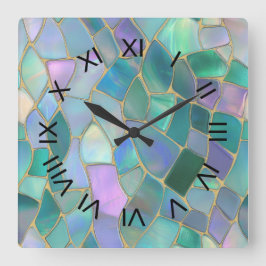 Reloj Cuadrado Patrón de mosaico de vidrio emplomado de colores p