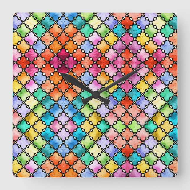 Reloj Cuadrado Patrón de mosaico del arco iris (Anverso)
