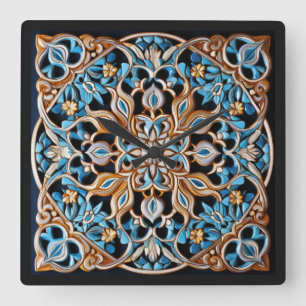 Reloj Cuadrado Patrón de mosaico floral Faux Ceramic