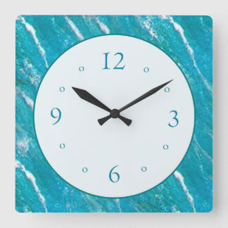 Reloj Cuadrado Patrón de onda marina Verde azul con cara blanca p