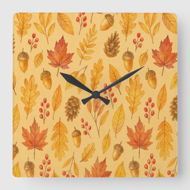 Reloj Cuadrado Patrón de otoño natural (Anverso)