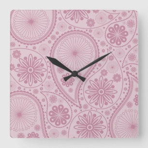 Reloj Cuadrado Patrón de paisajes rosados