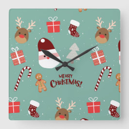 Reloj Cuadrado Patrón de pan de canto de canto de reno de Santa