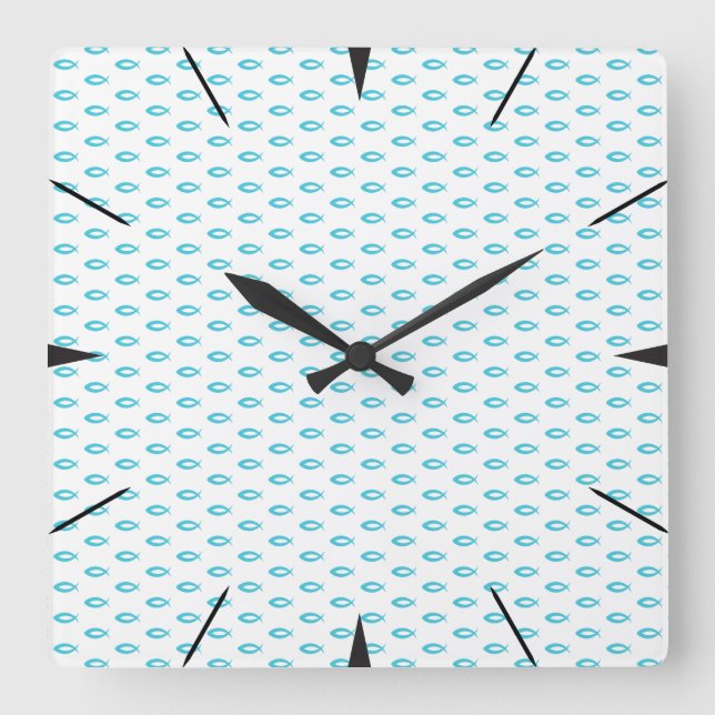 Reloj Cuadrado Patrón de peces Jesús (Anverso)