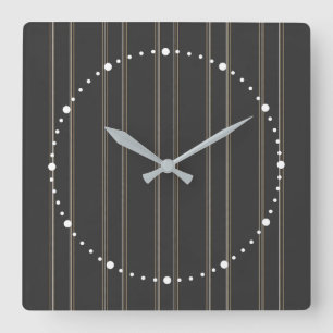 Reloj Cuadrado Patrón de Pinstripe Gris Cálido Profundo de Carbón