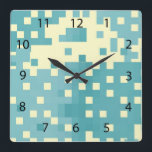 Reloj Cuadrado Patrón de píxeles azul y cian<br><div class="desc">Diseño de patrones cuadrados de color azul y cian. Excelente apariencia de píxeles modernos para el ventilador de la tecnología.</div>