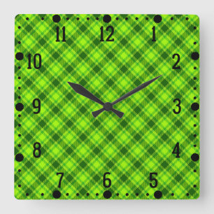 Reloj Cuadrado Patrón de placa de estrado de tartán verde-57578
