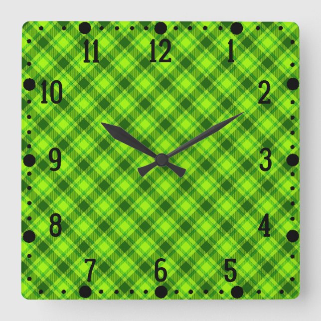 Reloj Cuadrado Patrón de placa de estrado de tartán verde-57578 (Anverso)
