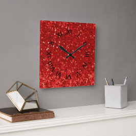 Reloj Cuadrado Patrón de purpurina brillante roja