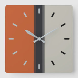 Reloj Cuadrado Patrón de raya roja Naranja de la Marina Gris de P