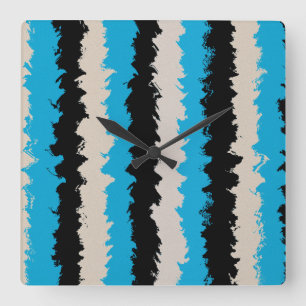 Reloj Cuadrado Patrón de rayas abstractas de gris azul negro