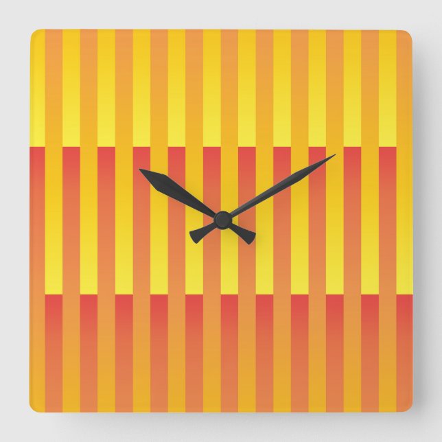 Reloj Cuadrado Patrón de rayas amarillo naranja (Anverso)