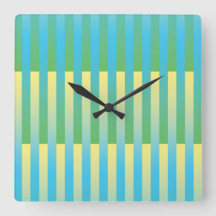 Reloj Cuadrado Patrón de rayas azul amarillo verde
